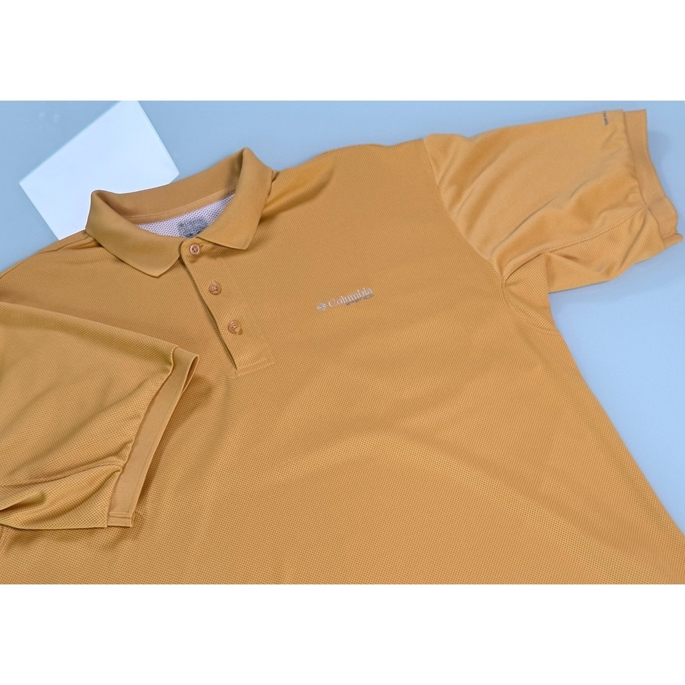 Columbia PFG Omni-Shade Polo Shirt Mens L Mustard Performance DadCore